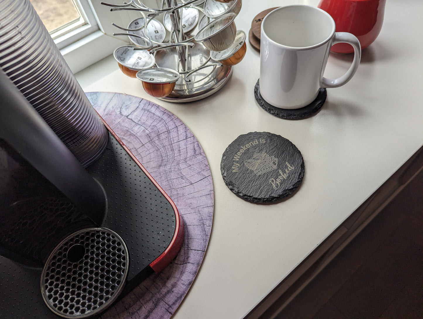 My Weekend is Booked – Engraved Slate Coaster Set (4-Pack) for Book Lovers