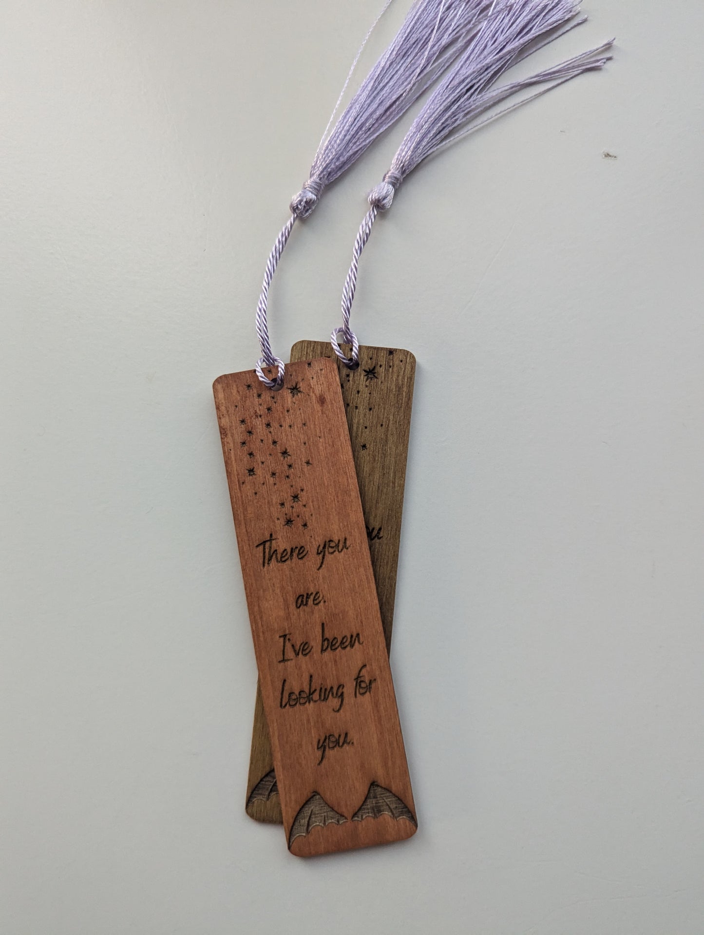 alt="Engraved wooden ACOTAR bookmark with quote 'There You Are'"