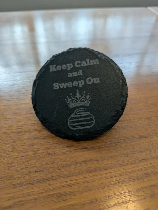 Keep Calm and Sweep On | Slate Coaster Set | Funny Curler Gift for Men & Women