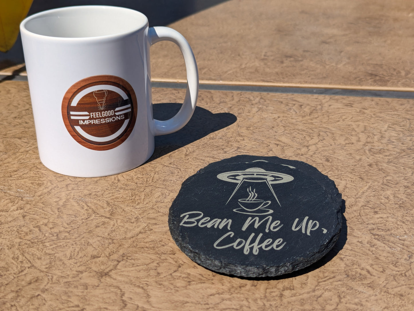 Slate Coasters Engraved | Bean Me Up Coffee | Set of 4