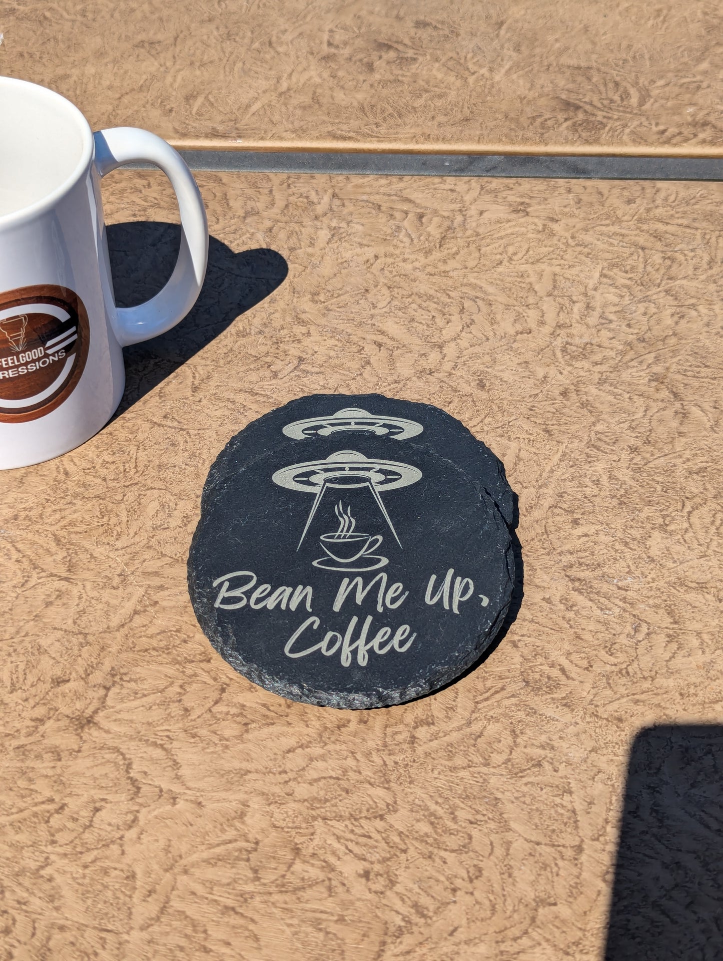 Slate Coasters Engraved | Bean Me Up Coffee | Set of 4