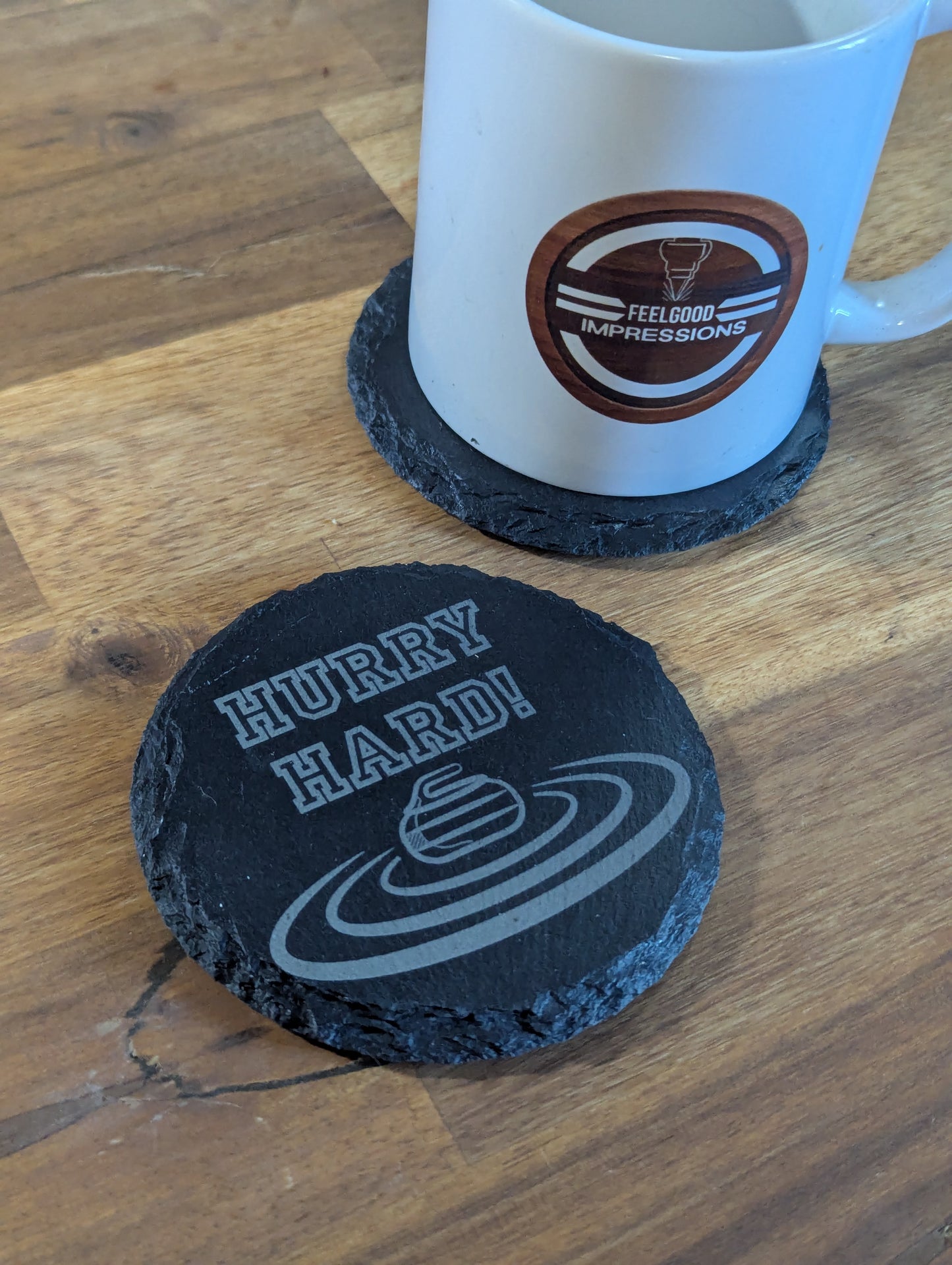 Hurry Hard | Slate Coaster Set | Funny Curler Gift for Men & Women