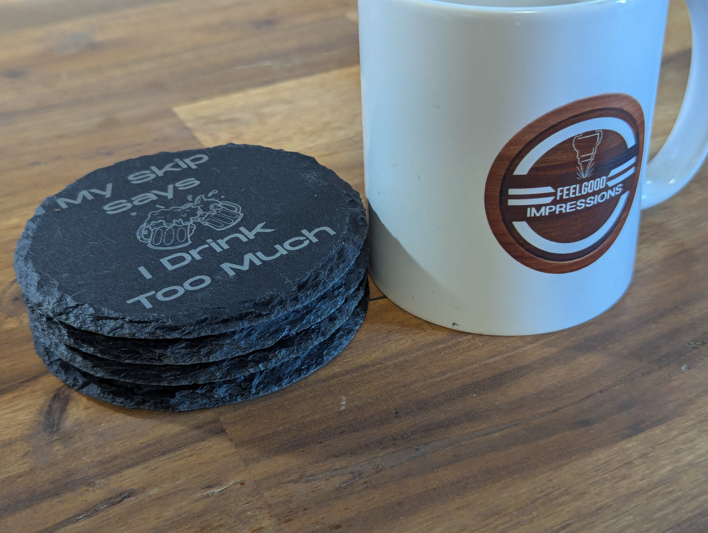 My Skip Says I Drink Too Much | Slate Coaster Set | Funny Curler Gift for Men & Women