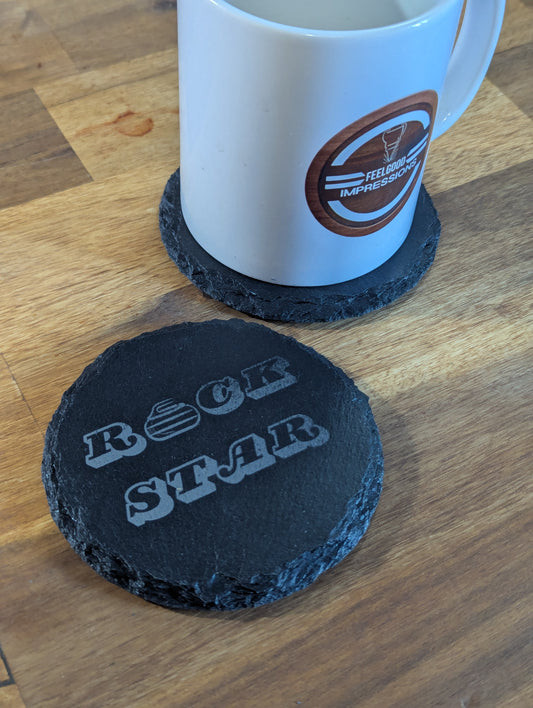 “Rock Star” Curling Slate Coaster Set – 4-Pack