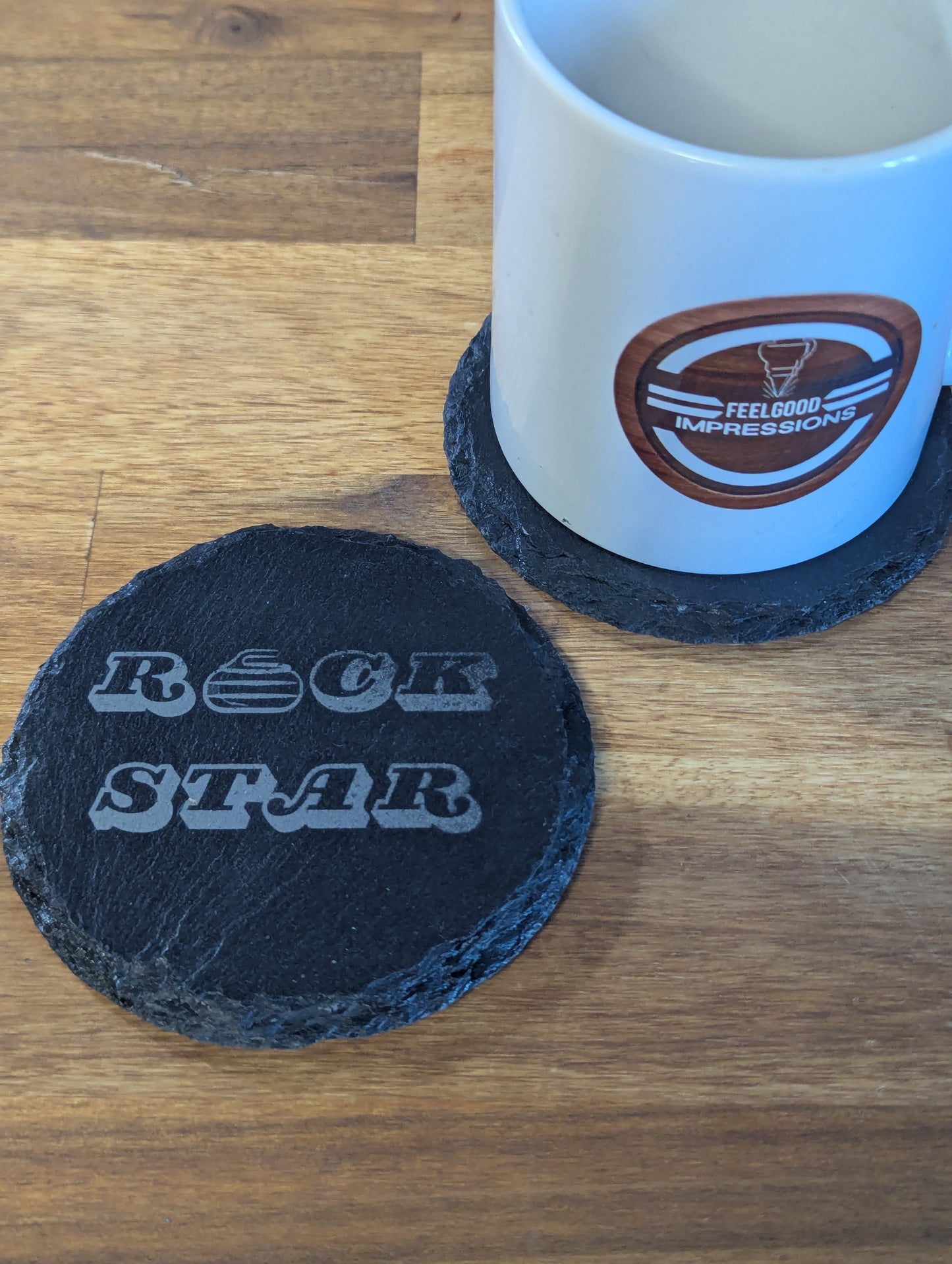 Rock Star | Slate Coaster Set | Funny Curler Gift for Men & Women