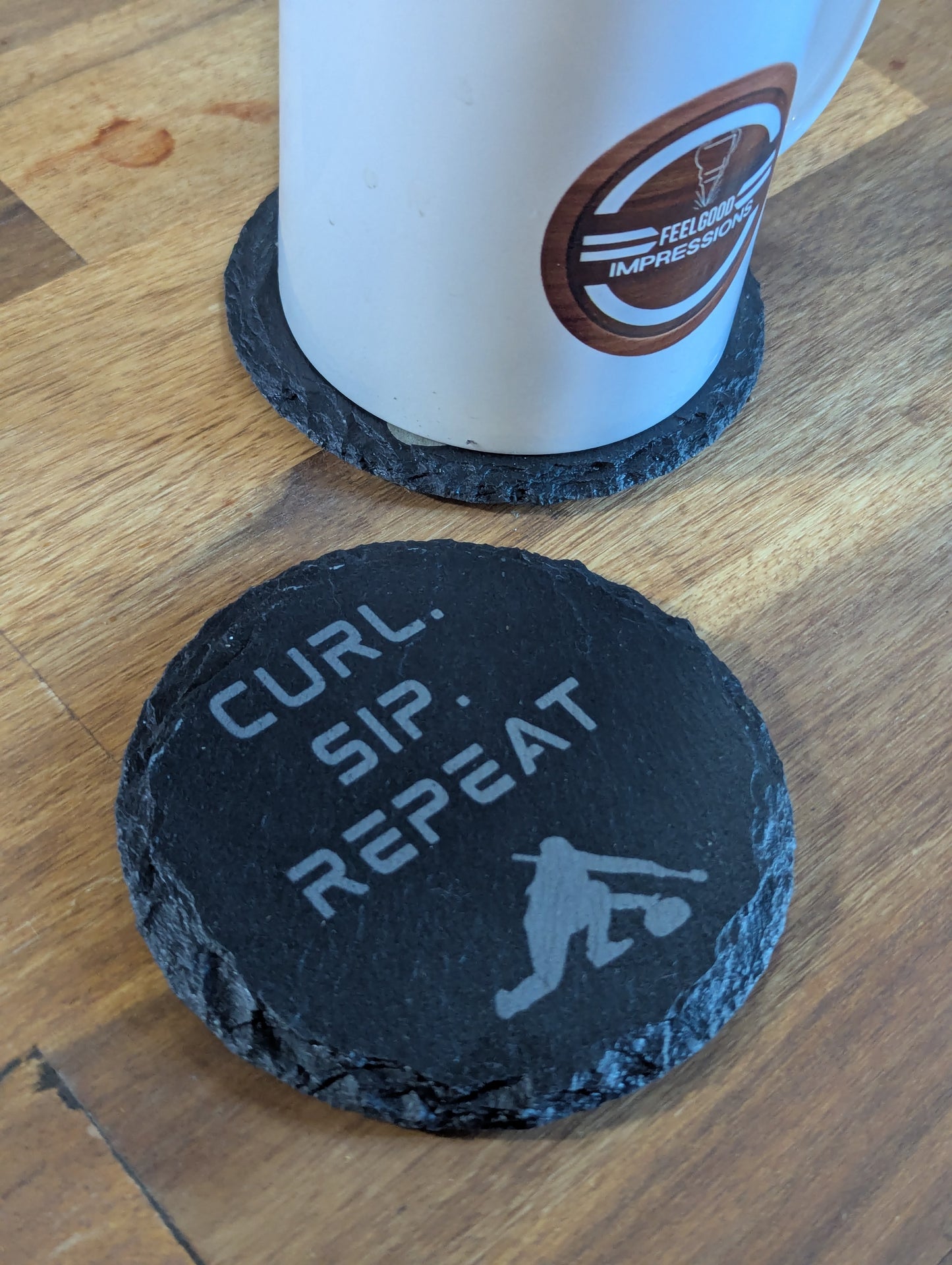 Curl Sip Repeat | Slate Coaster Set | Funny Curler Gift for Men & Women