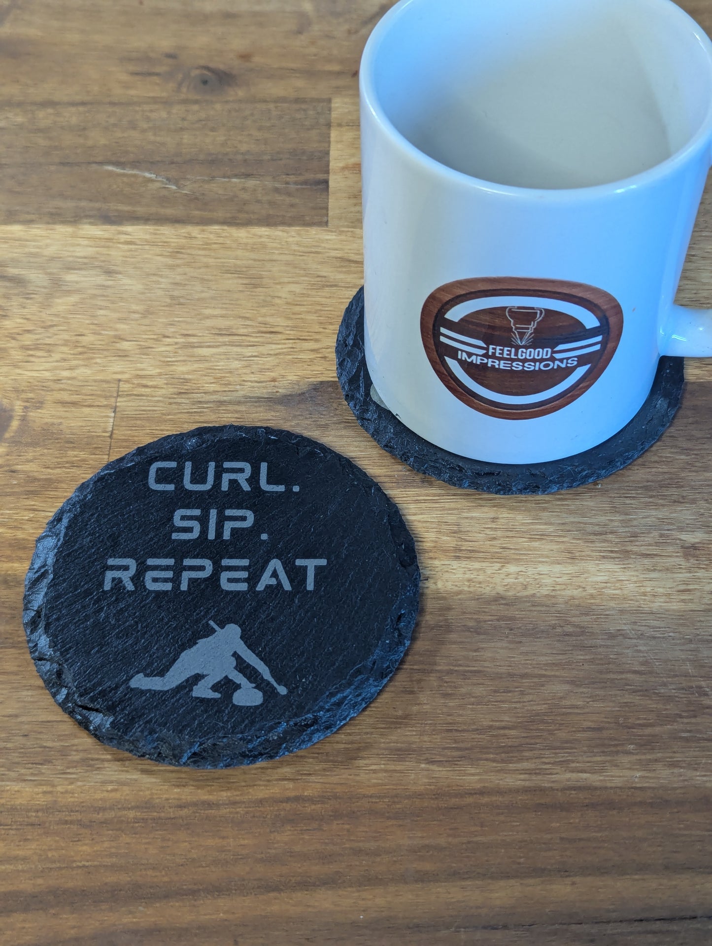 Curl Sip Repeat | Slate Coaster Set | Funny Curler Gift for Men & Women
