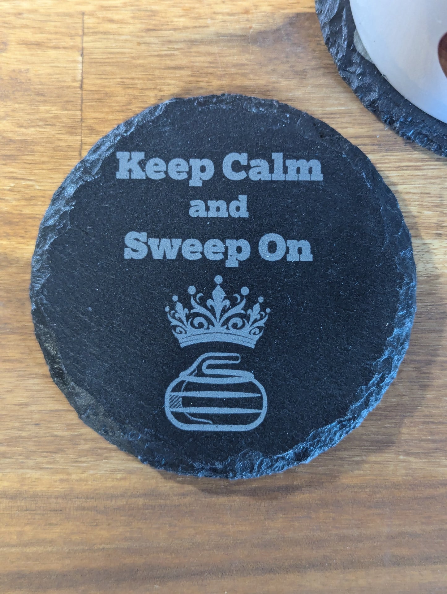 “Keep Calm” Curling Slate Coaster Set – 4-Pack