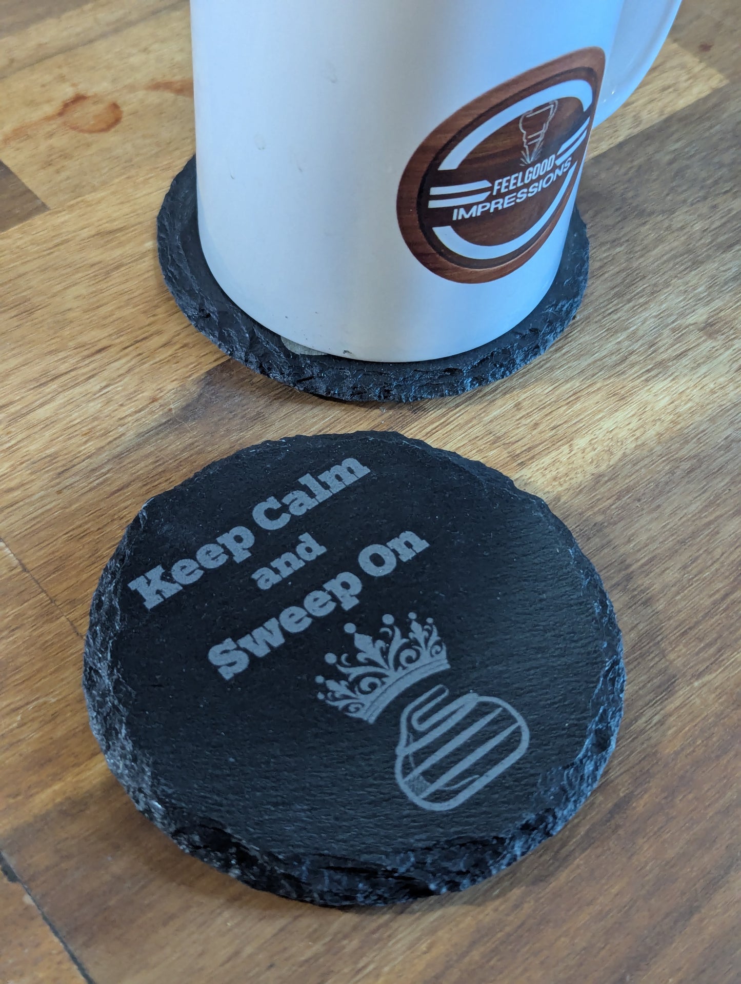 “Keep Calm” Curling Slate Coaster Set – 4-Pack