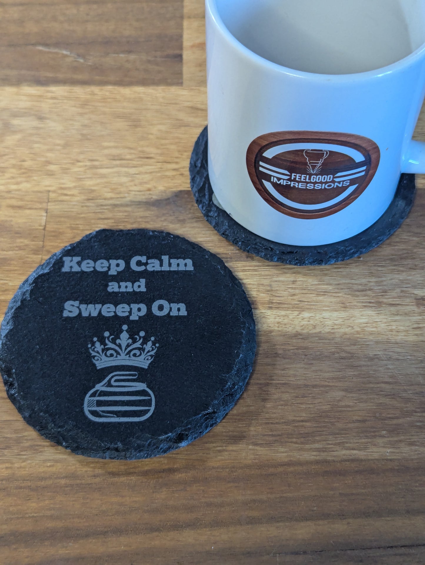 “Keep Calm” Curling Slate Coaster Set – 4-Pack