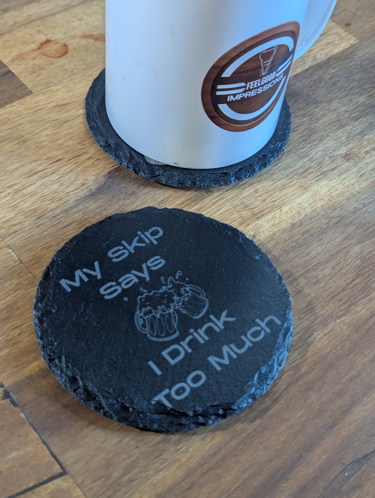 My Skip Says I Drink Too Much | Slate Coaster Set | Funny Curler Gift for Men & Women