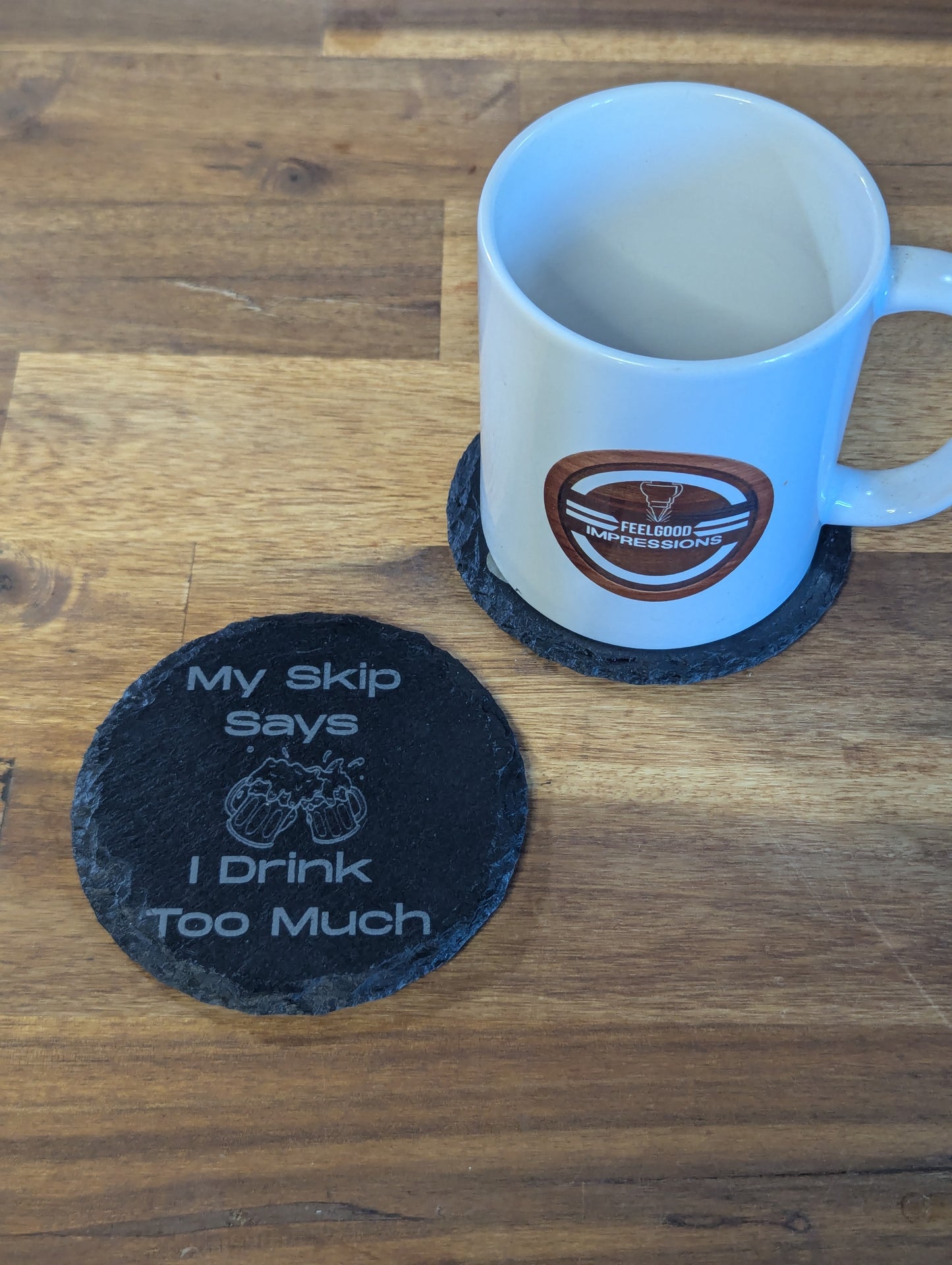 My Skip Says I Drink Too Much | Slate Coaster Set | Funny Curler Gift for Men & Women