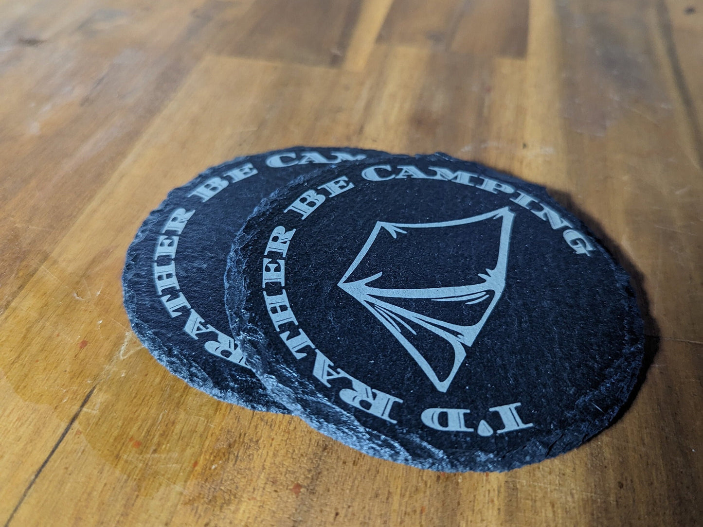 Tent Camping Slate Coasters – Set of 4 | Engraved Camping Scene Coasters